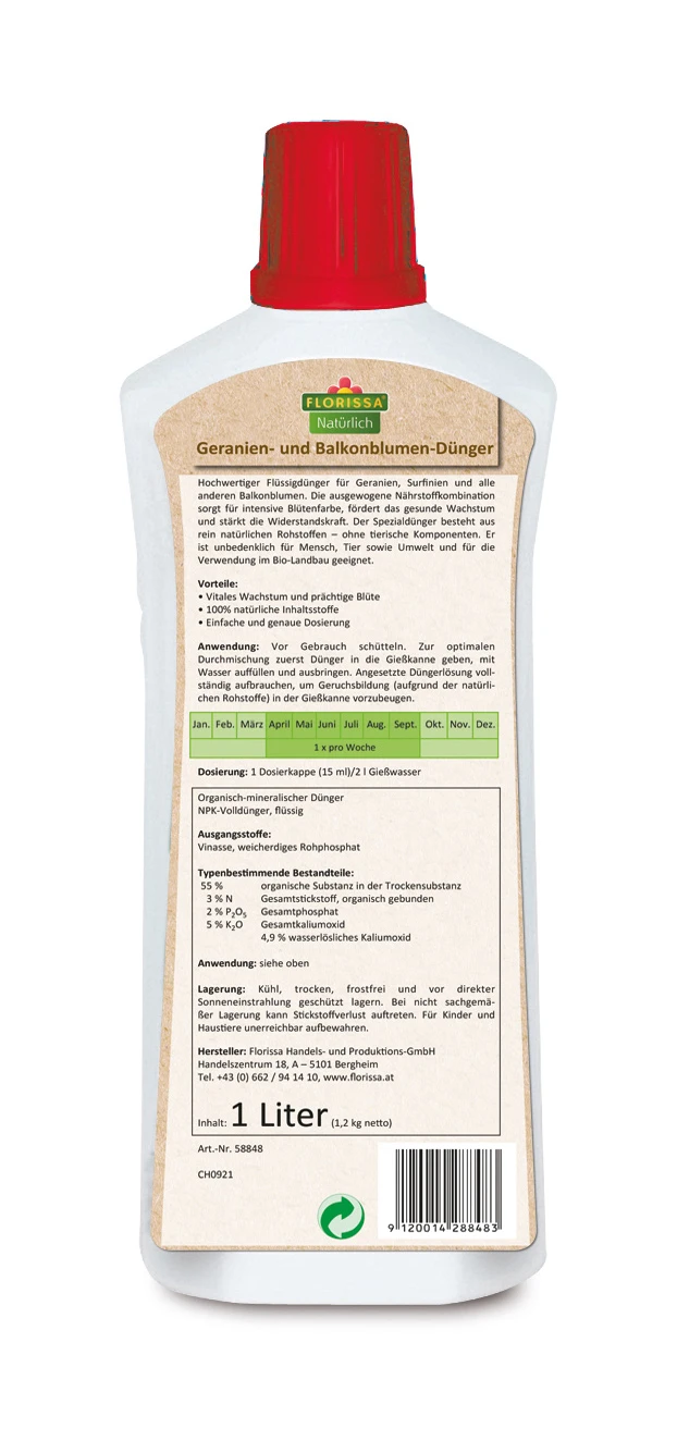Geranien- Und Balkonblumendünger (1 L) | BIO Dünger Von Florissa 1 Geranien- Und Balkonblumendünger (1 L) | BIO Dünger Von Florissa